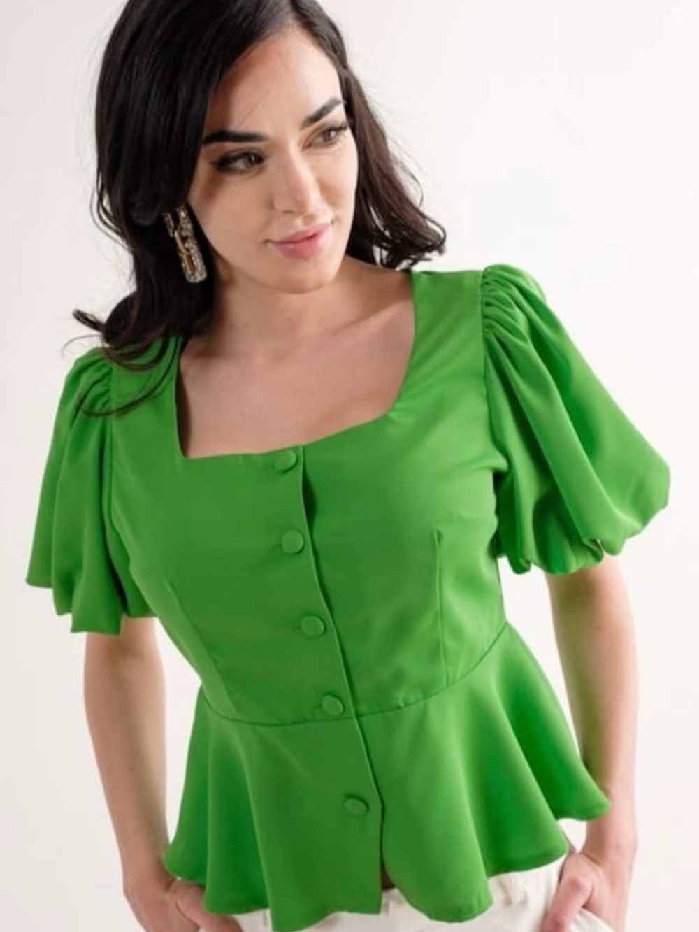 NWT Tea N Cup Short puff sleeve | Vibrant green Peplum Blouse sz M